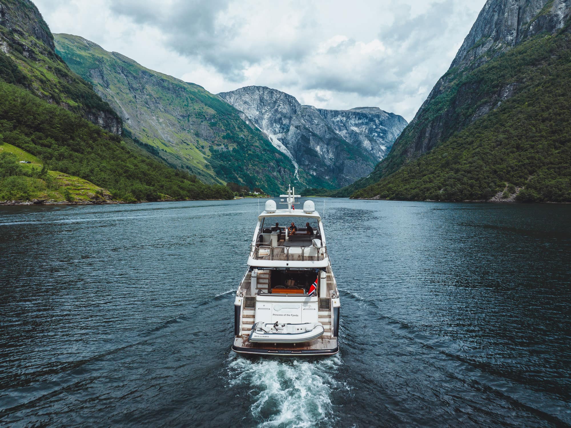 The Princess 72 cruising a Norwegian fjord